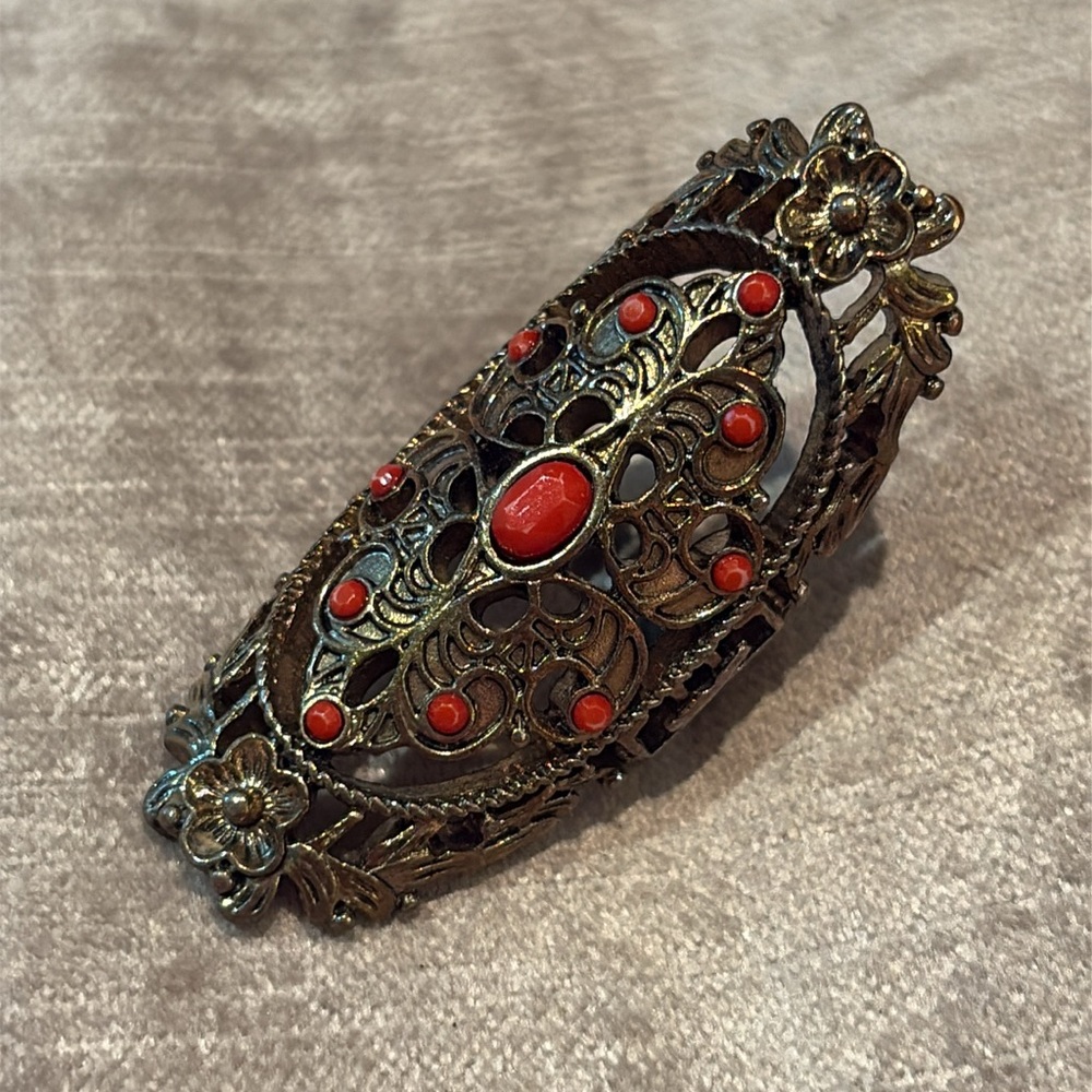 Vintage 80’s Red and Gold Ornate Gypsy Ring Size 6